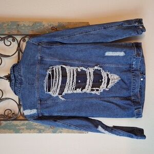 Distressed Fringe Denim Jacket W/ Built in Mesh back. Size S